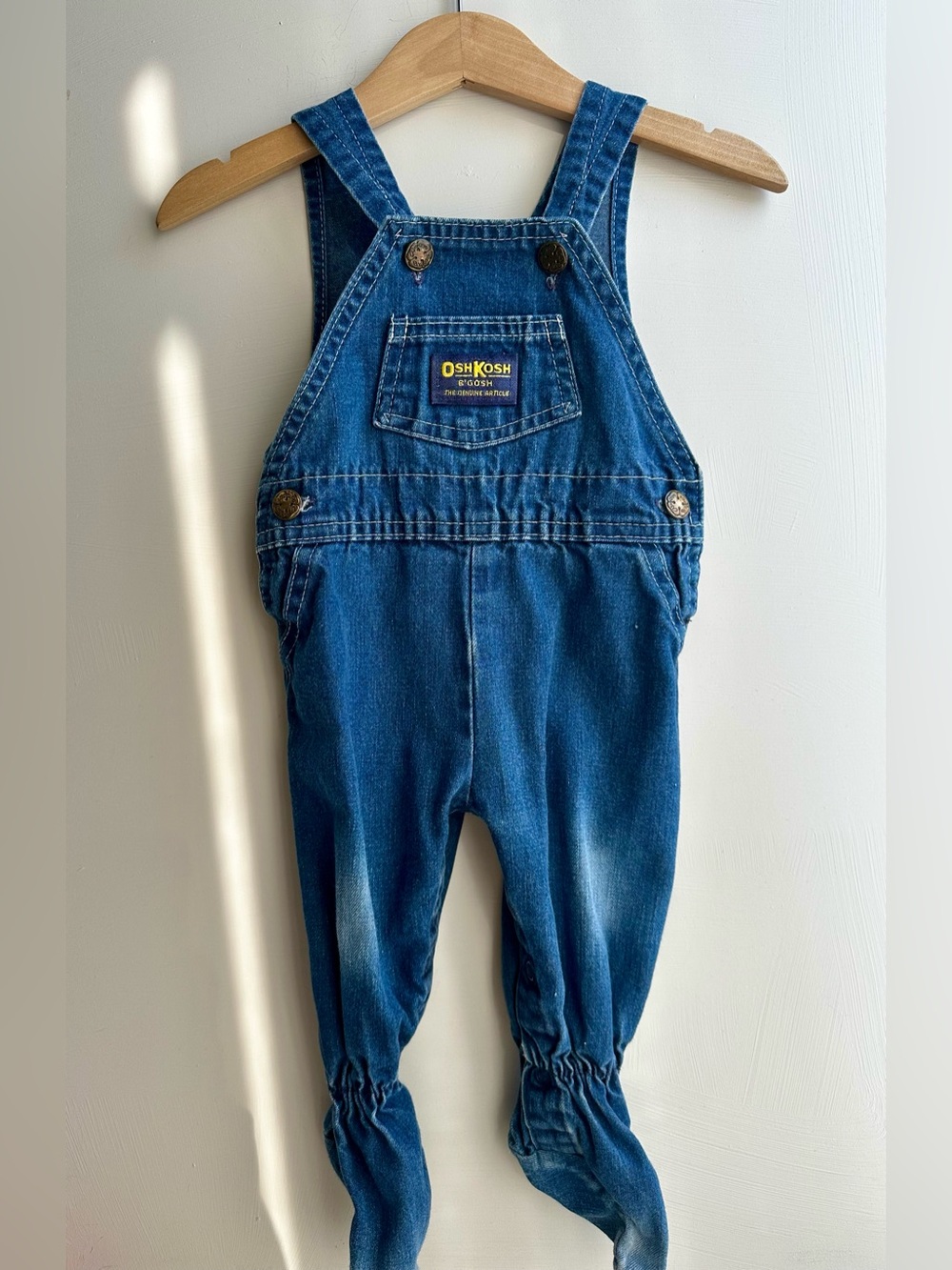 Vintage OshKosh B'gosh Blue Denim Baby Overalls Footie